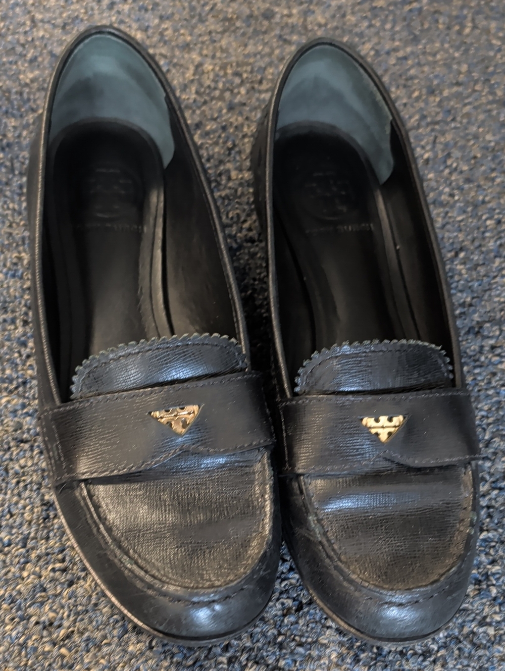 🖤 Tory Burch 🖤 Pennie Low Heel Black Saffano Leather Loafers sz 8